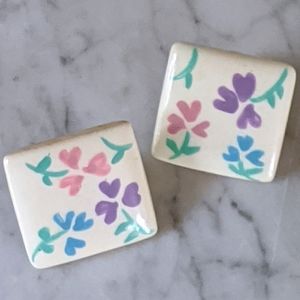 Vintage Hand Painted Clover Stud Earrings